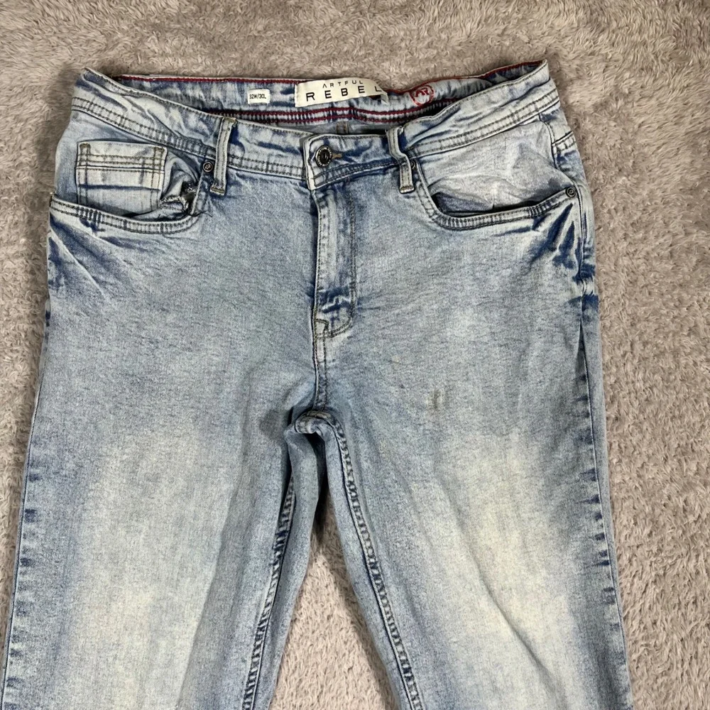 Artful Rebel Mens Light Acid Wash Straight Leg Jeans 32x30 Blue Denim